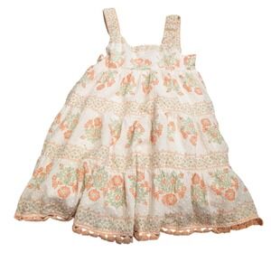 Tommy Bahama Girls Floral Tiered Swiss Dot Dress Peach Green Cotton Size 5T